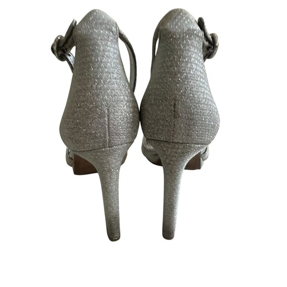 MICHAEL KORS Silver Fabric Ankle Strap Heels Size 7.5 - Picture 8 of 11